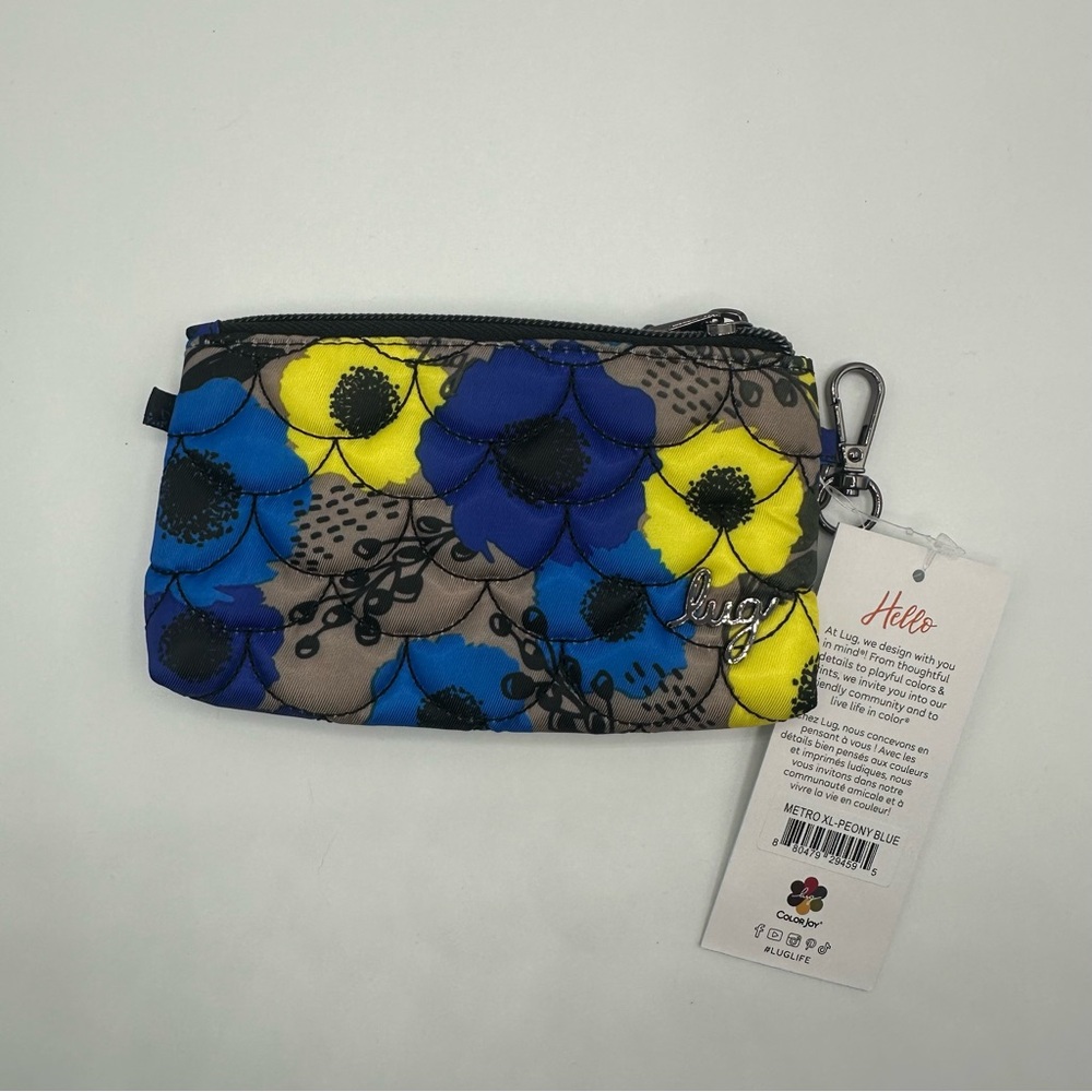 Lug Metro XL Pouch Peony Blue Flowers NWT Quilted Keychain Card Case ID Holder